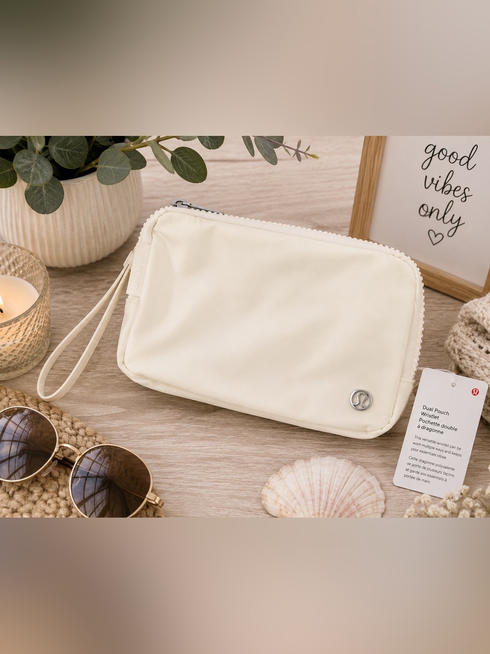 Lululemon Dual Pouch Wristlet Ivory Cream Neutral NWT